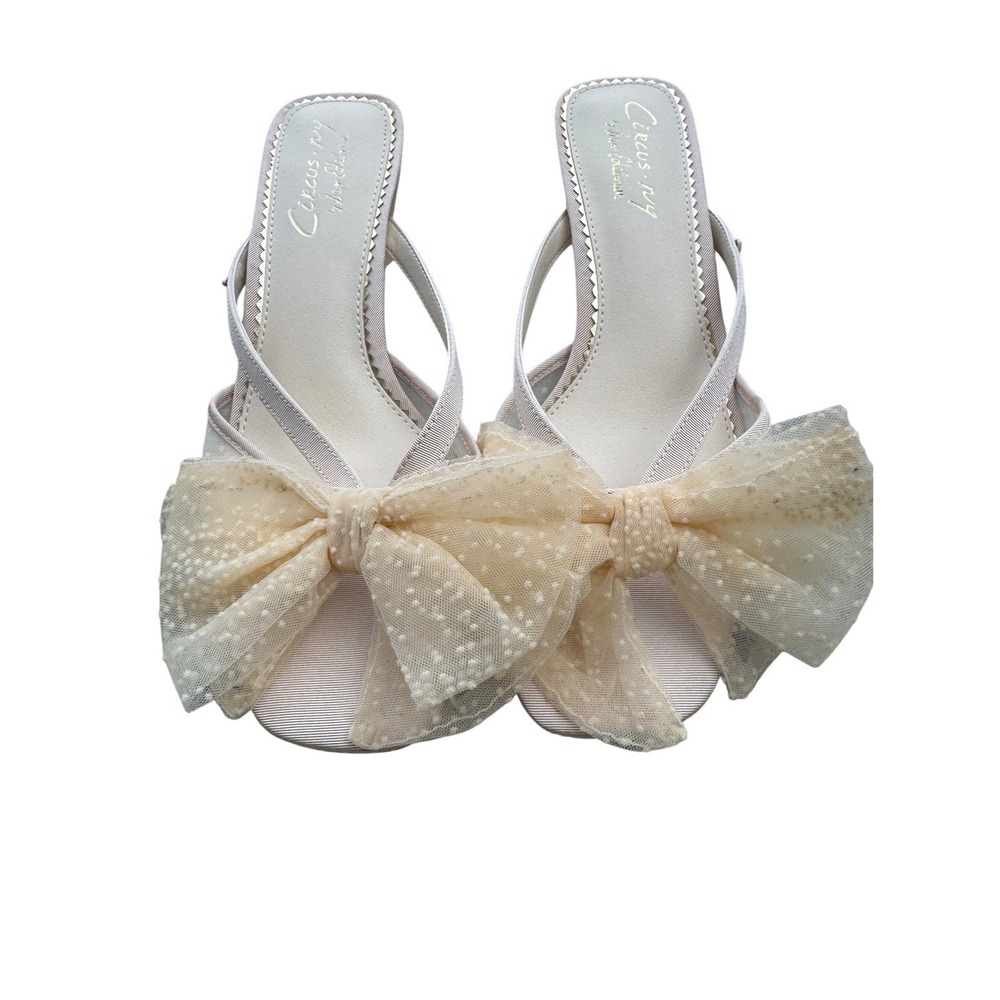 Circus Sam Edelman Womens 9.5 Ivory Tulle Bow Clear Kitten Heel Bridal Sandals
